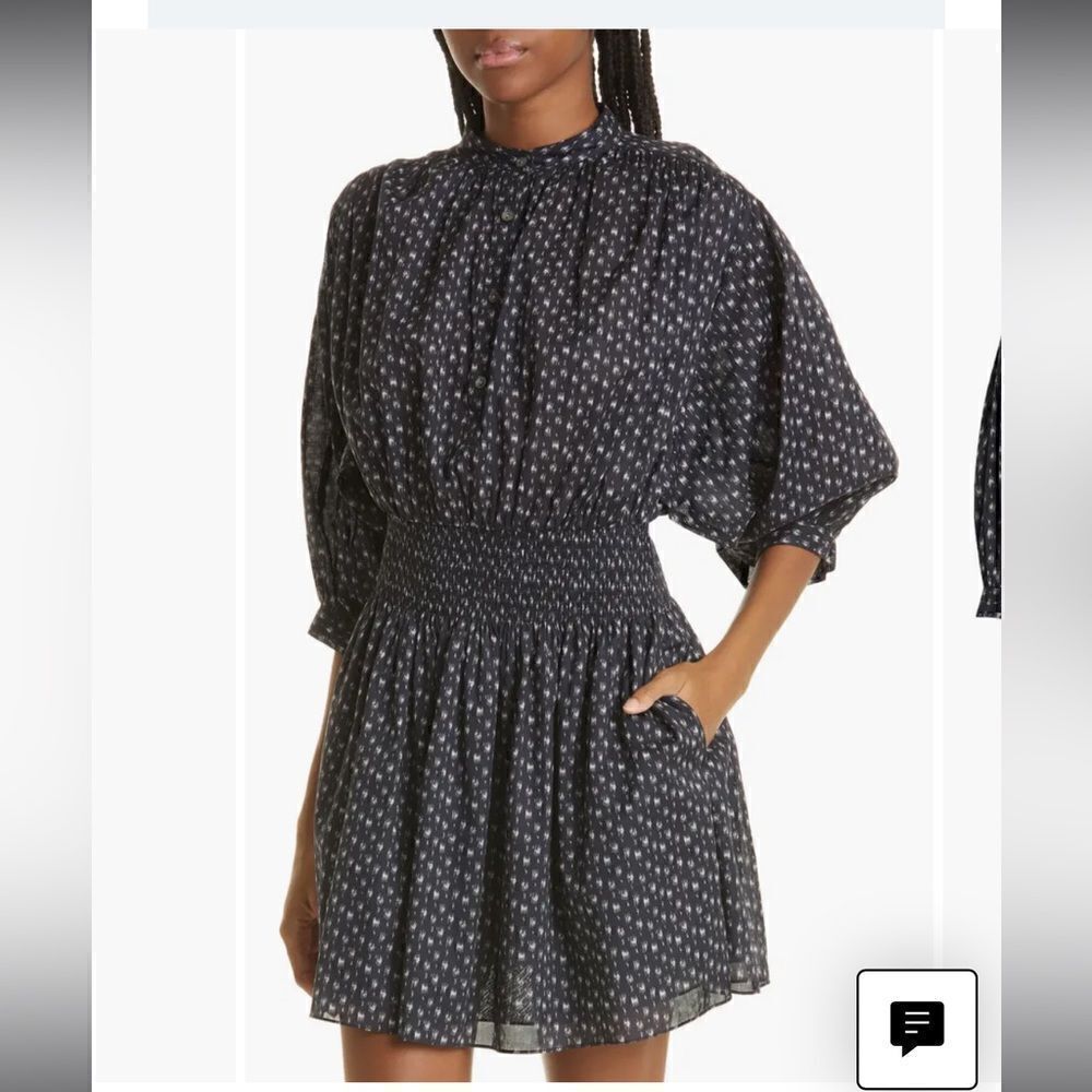 Rebecca Taylor Ikat Cotton Long Sleeve Shirtdress Size Navy Medium NWT